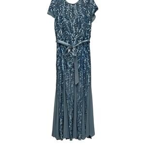 R&M Richards Womens Aqua Sequin Embellished Evening Dress Gown 12 NWT